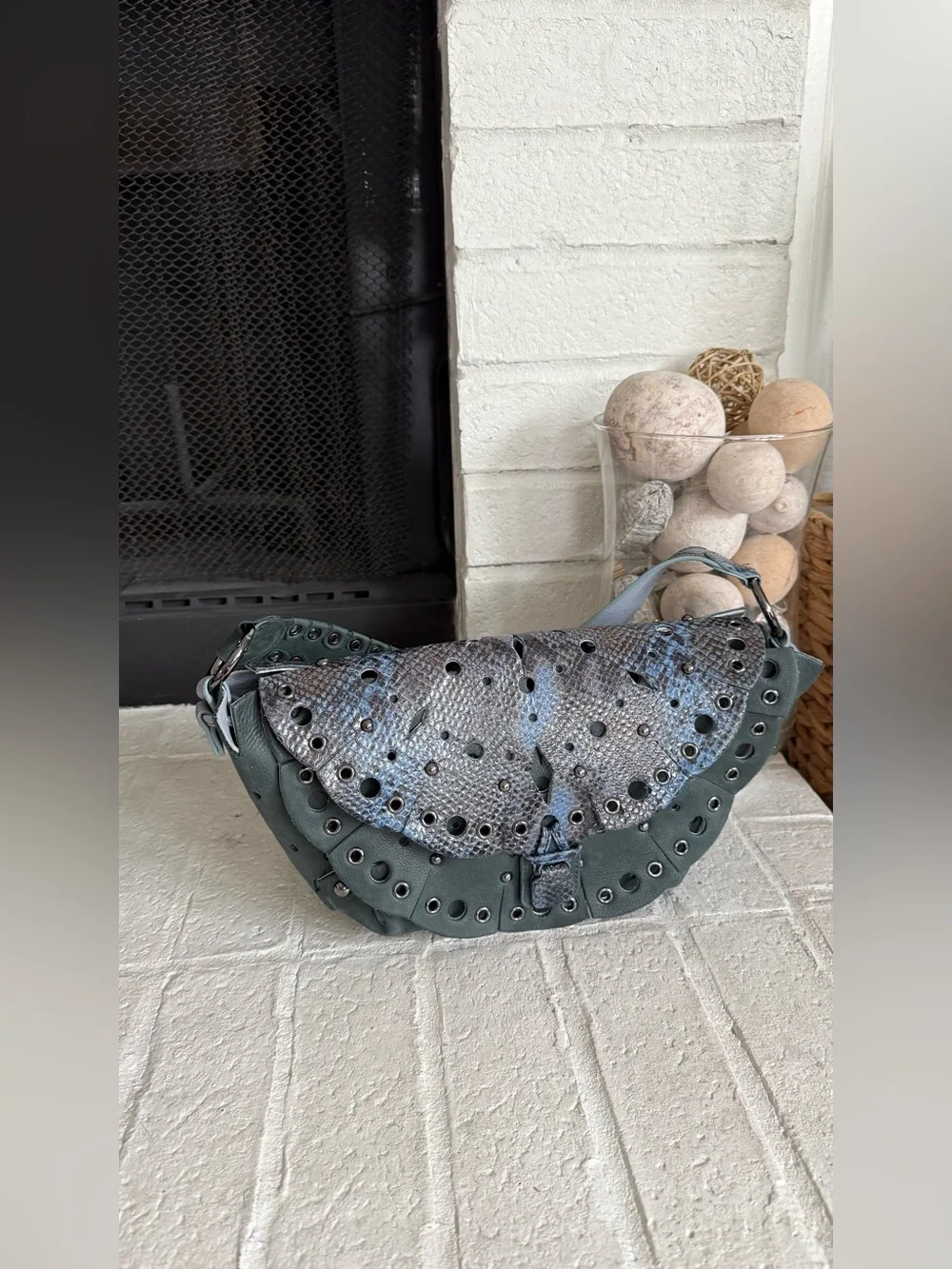 Jamin Puech Paris Rare Python Leather Perforated Artisan Shoulder Bag France